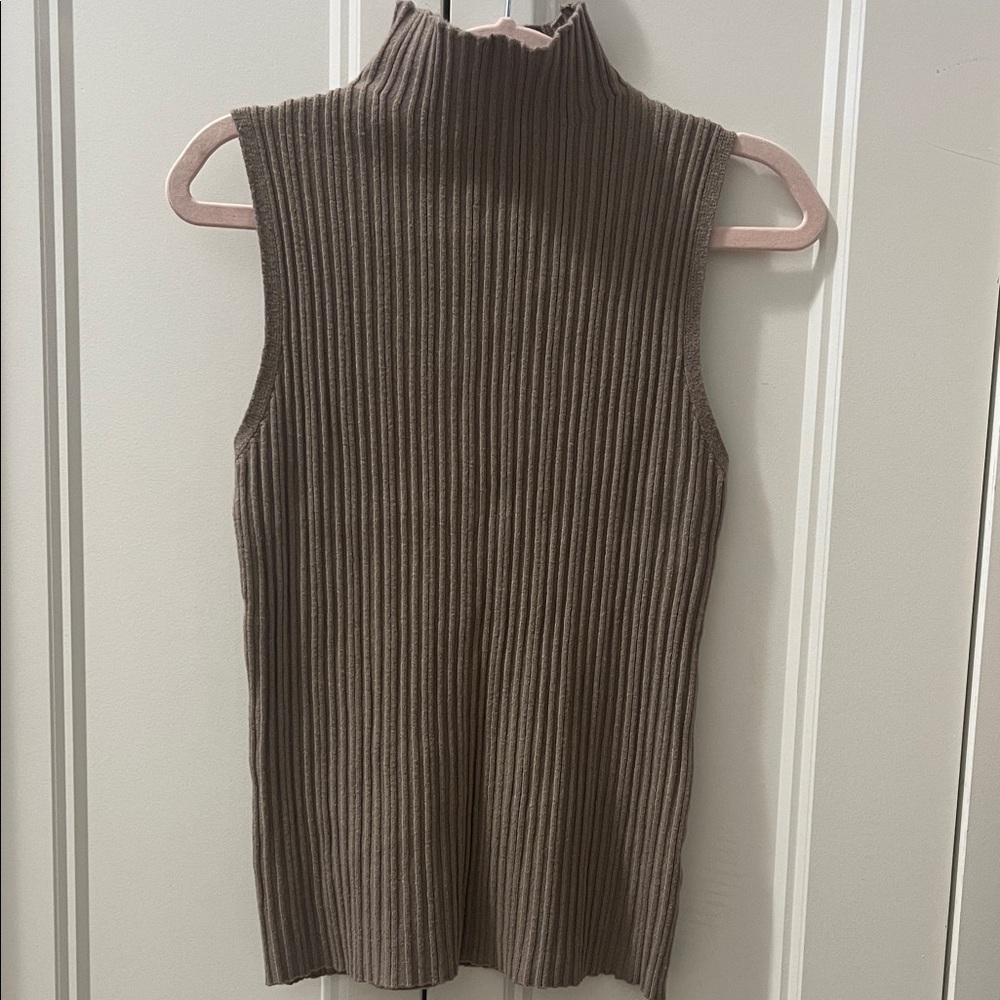 Sleeveless Ribbed Brown Top